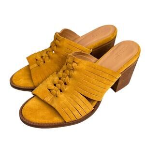 Garnet Hill Sandra Suede Wood Heels Sandals 37 Peep Toe Braided Yellow